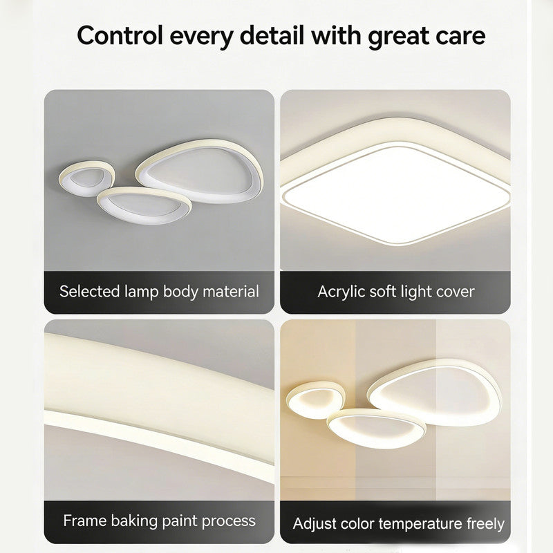 43 in. Eye-Comfort Flush Mount Full Spectrum Pebble Shape LED Ceiling Light, Natural Daylight Quality, No Flicker, Smooth Dimming