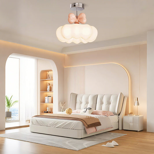 17 in. Eye-Comfort Semi Flush Mount Full Spectrum Pink Bow LED Ceiling Light, Natural Daylight Quality, No Flicker, Smooth Dimming