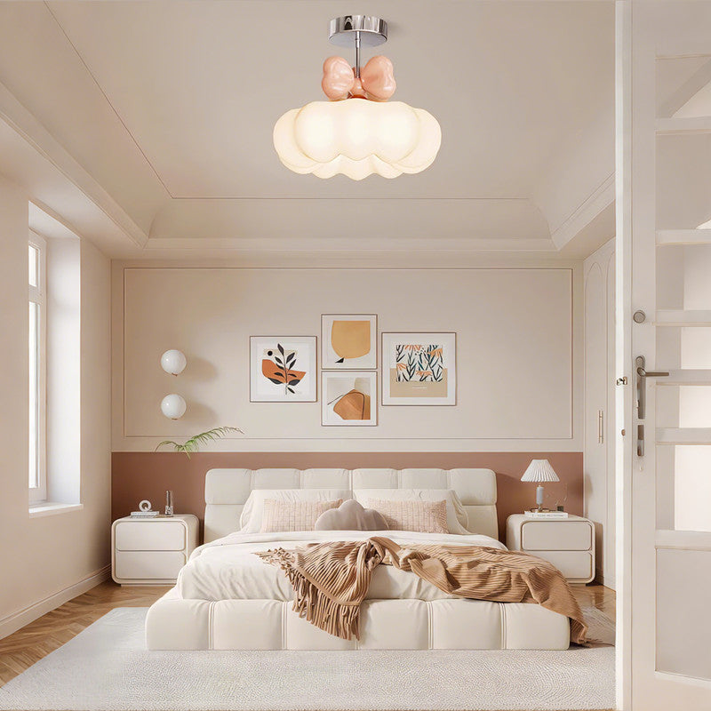 17 in. Eye-Comfort Semi Flush Mount Full Spectrum Pink Bow LED Ceiling Light, Natural Daylight Quality, No Flicker, Smooth Dimming