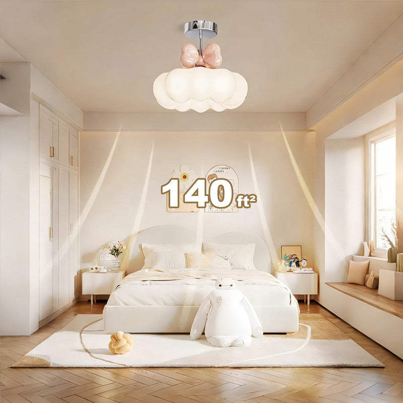 17 in. Eye-Comfort Semi Flush Mount Full Spectrum Pink Bow LED Ceiling Light, Natural Daylight Quality, No Flicker, Smooth Dimming